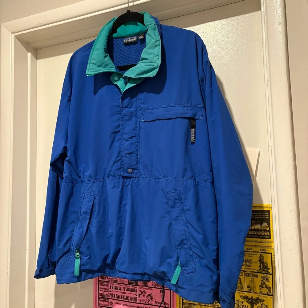 Vintage 90s Patagonia Nylon Blue 1/2 Snap Zip Windbreaker Colorblock Jacket